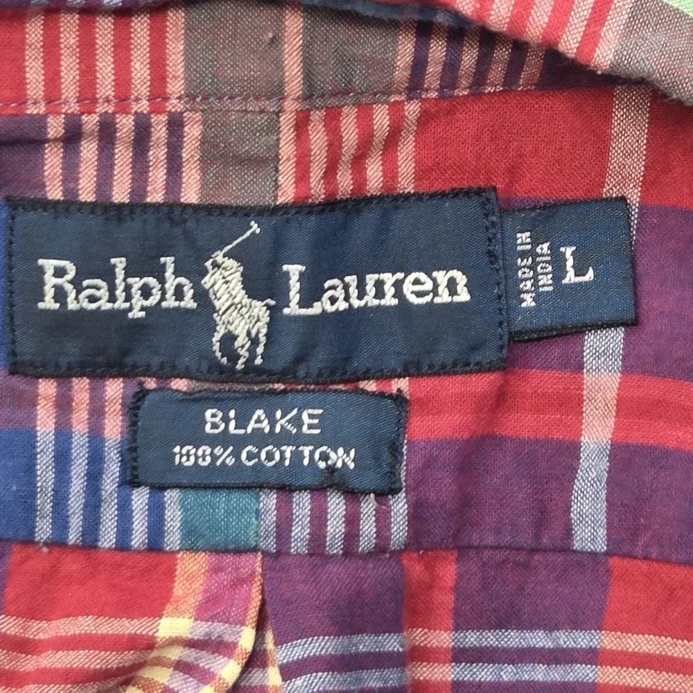 VINTAGE Polo Ralph Lauren Blake Shirt Button Down Mens Large Plaid Short Sleeve